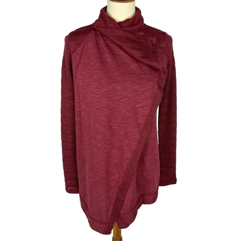 Lucky Brand Waterfall Wrap Burgundy Knit Cardigan Sweater Women’s Small - Picture 3 of 12